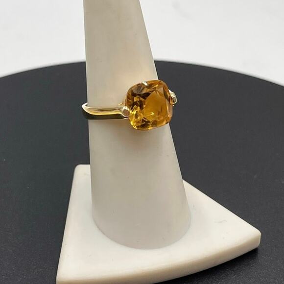 GSK Cushion Cut Citrine Sterling Silver Vermeil Ring Sz 7.5 - Picture 1 of 12